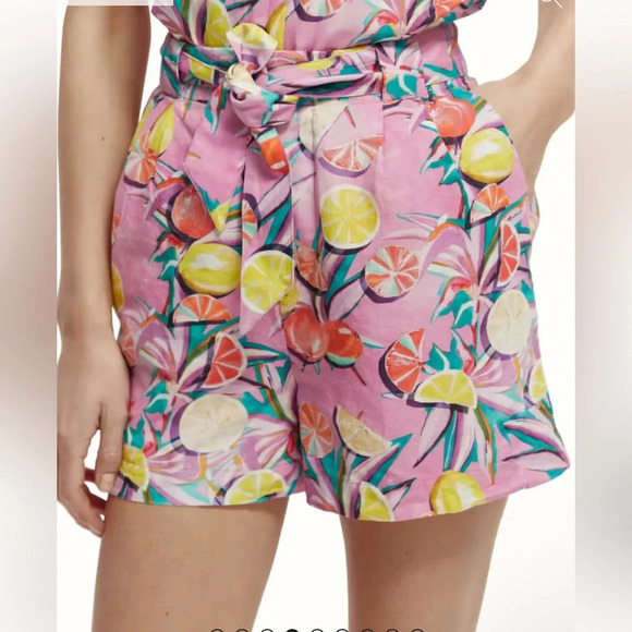 New! Scotch & Soda High-Rise Mid-Length Shorts fruit citrus print 27204